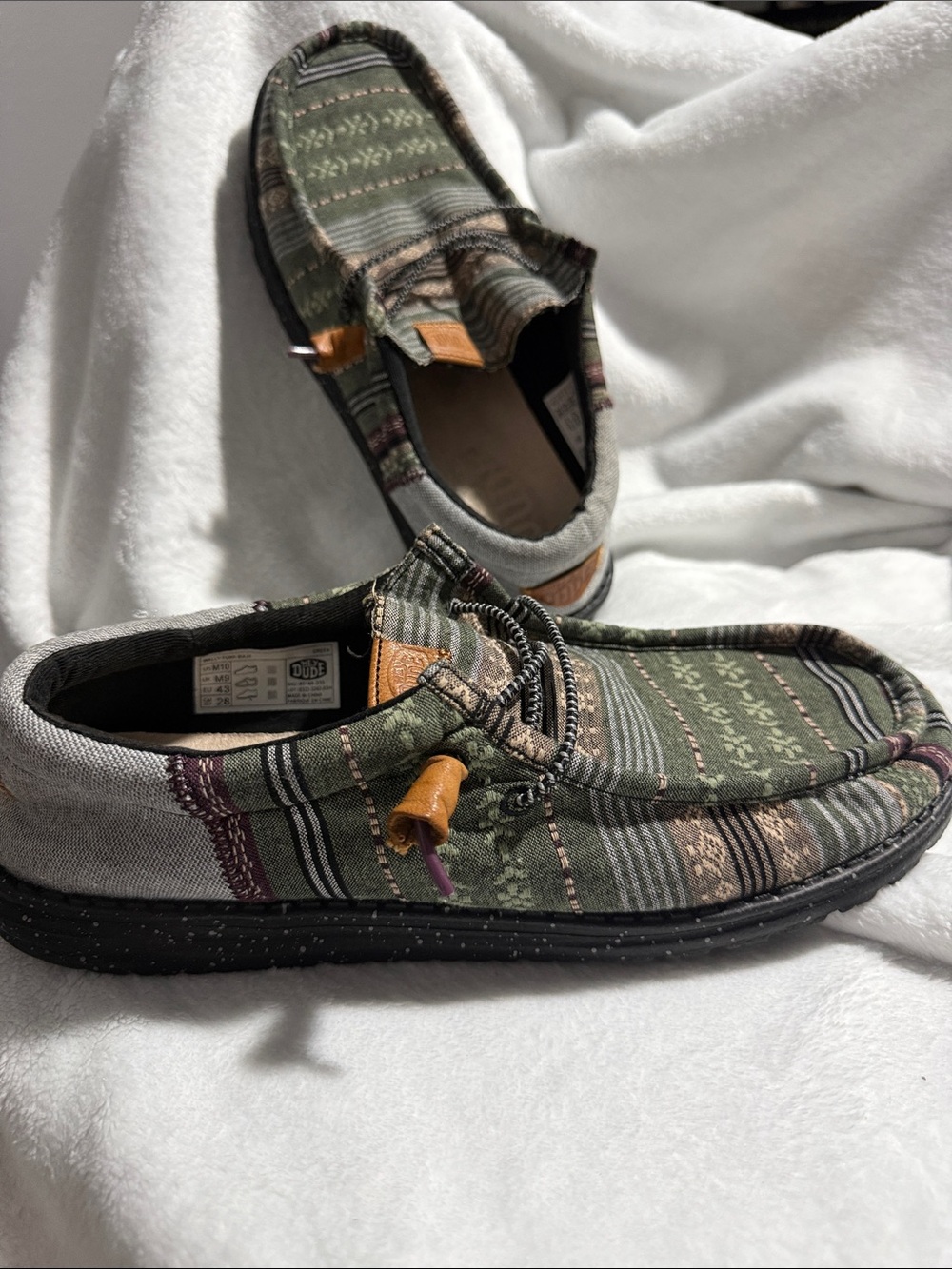 Hey Dude Olive Green Patterned Slip-On Loafers